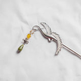 Oriental Flying Bird Golden Olivine Jade Green Hair Chopstick/Bookmark