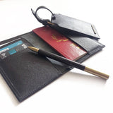 Premium Leather Travel Set - Multi-Slot Passport Holder + Luggage Tag + Wooden Pen