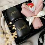 Personalized Couple's Black Mugs with Bouquet (Nationwide Delivery)