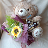 Teddy Bear With Artificial Sunflower Bouquet and Kisses Chocolate Gift Box (Klang Valley Delivery)