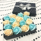 Gift Box with 16 Scented Soap Roses - Tiffany Blue & Beige