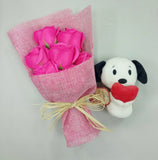 Pink Soap Roses with Itty Bitty Snoopy Holding Heart