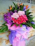 Fresh Pink Gerbera Orchids with Hydrangea Opening Flower Wooden Stand