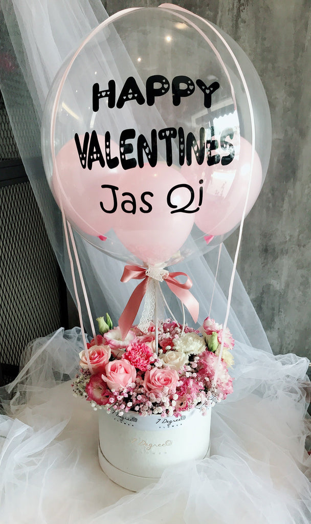 Sweet Pink Mixed Flower Box with Hot Air Balloon