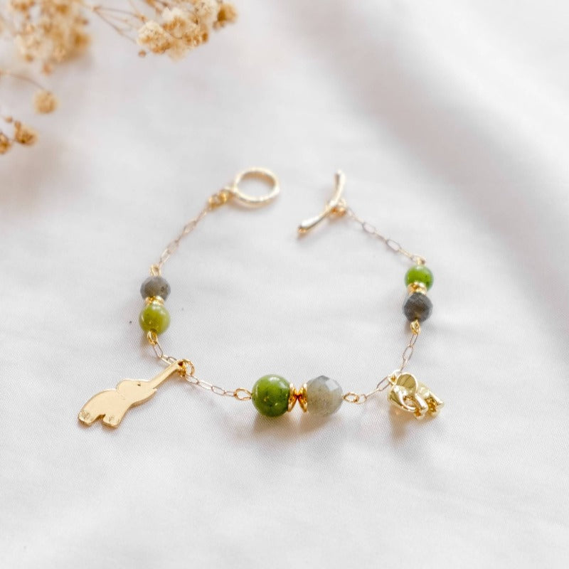Elephant Bracelet Natural Stone Green Gold Bracelet