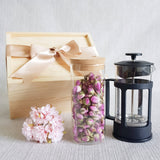 FLOWER TEA PINE WOOD GIFT SET 01 - FRENCH ROSE (Klang Valley Delivery)