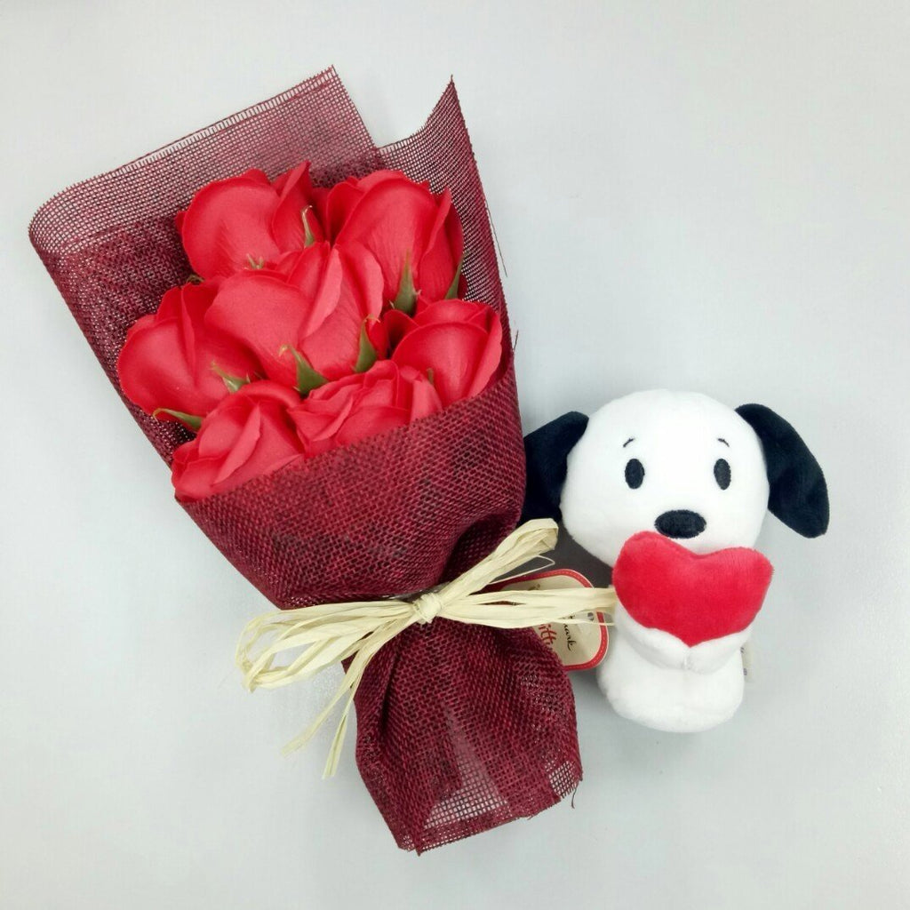 Red Soap Roses with Itty Bitty Snoopy Holding Heart