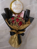 Gold Baby Breath with Red Roses Bouquet