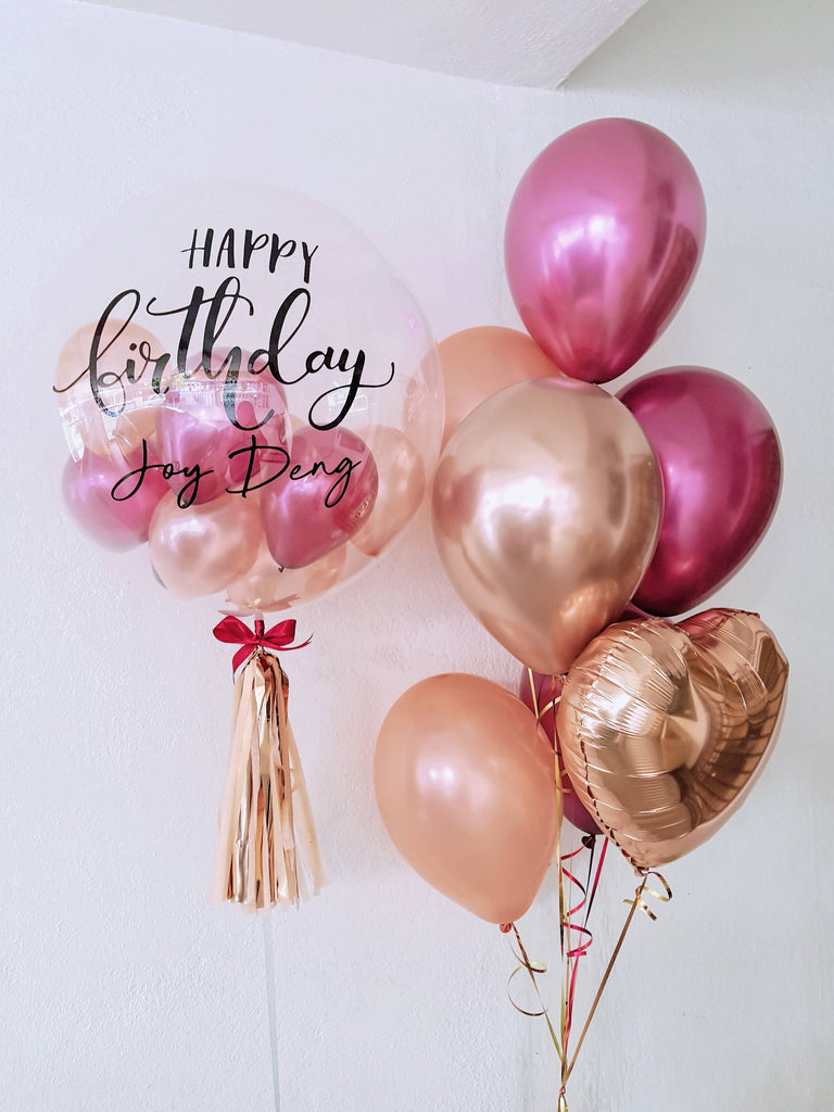 24" Customized Bubble Balloon with balloon bunch (Premium) Burgundy & Rose Gold series