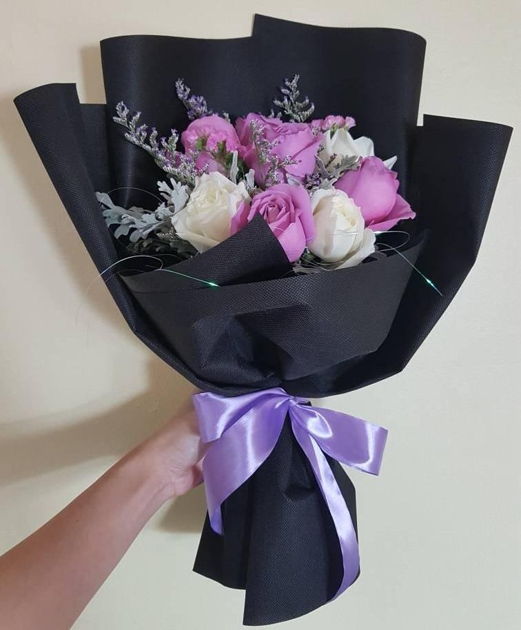 Purple and White Roses Bouquet