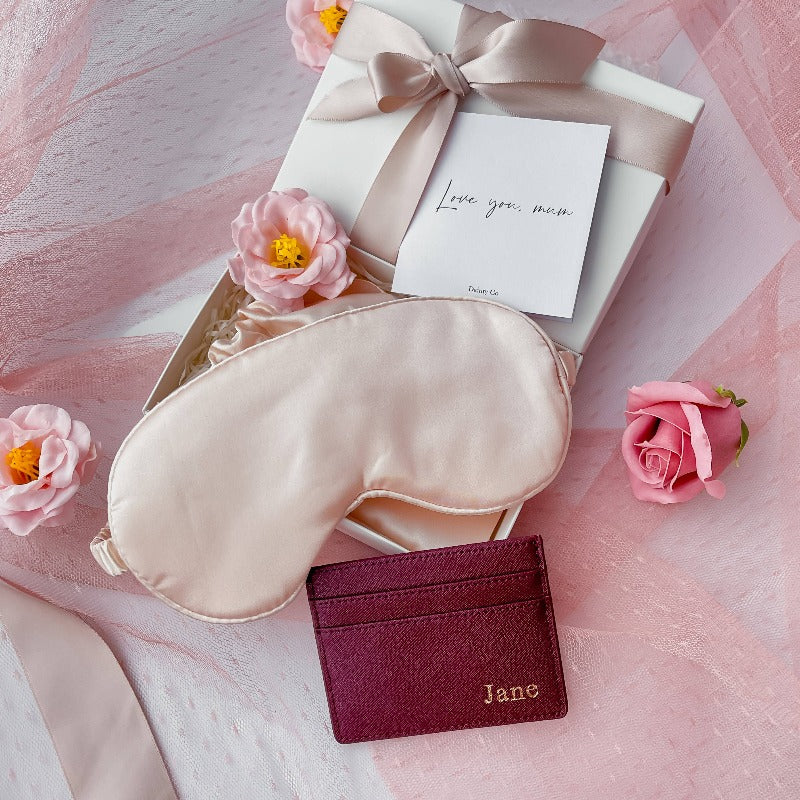 Personalized Luxe Pamper Set | Premium Silk Eye Mask and Leather Card Holder (Nationwide Delivery)