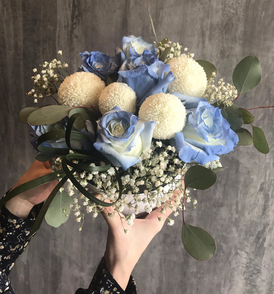 Blue Rose with Ping Pong Flower Box