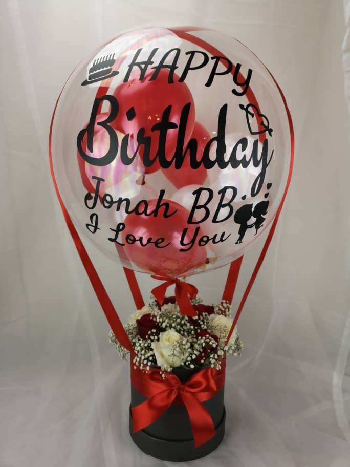 Red and White Roses Birthday 'Hot Air Balloon'