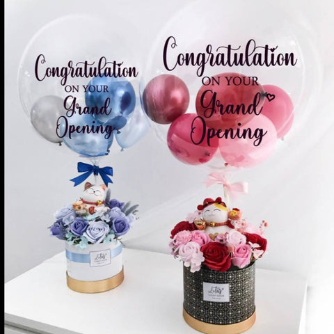 Congratulatory Ombre Artificial Soap Flower With Lucky Cat Hot Air Balloon
