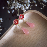 Sunflower Yulan Magnolia Stone-Watermelon Red Handmade Earring - CNY Hampers & Gifts 2025