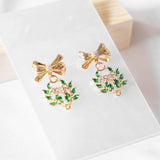 Flower Wreath Bedazzling Christmas  Handmade Gold Earring